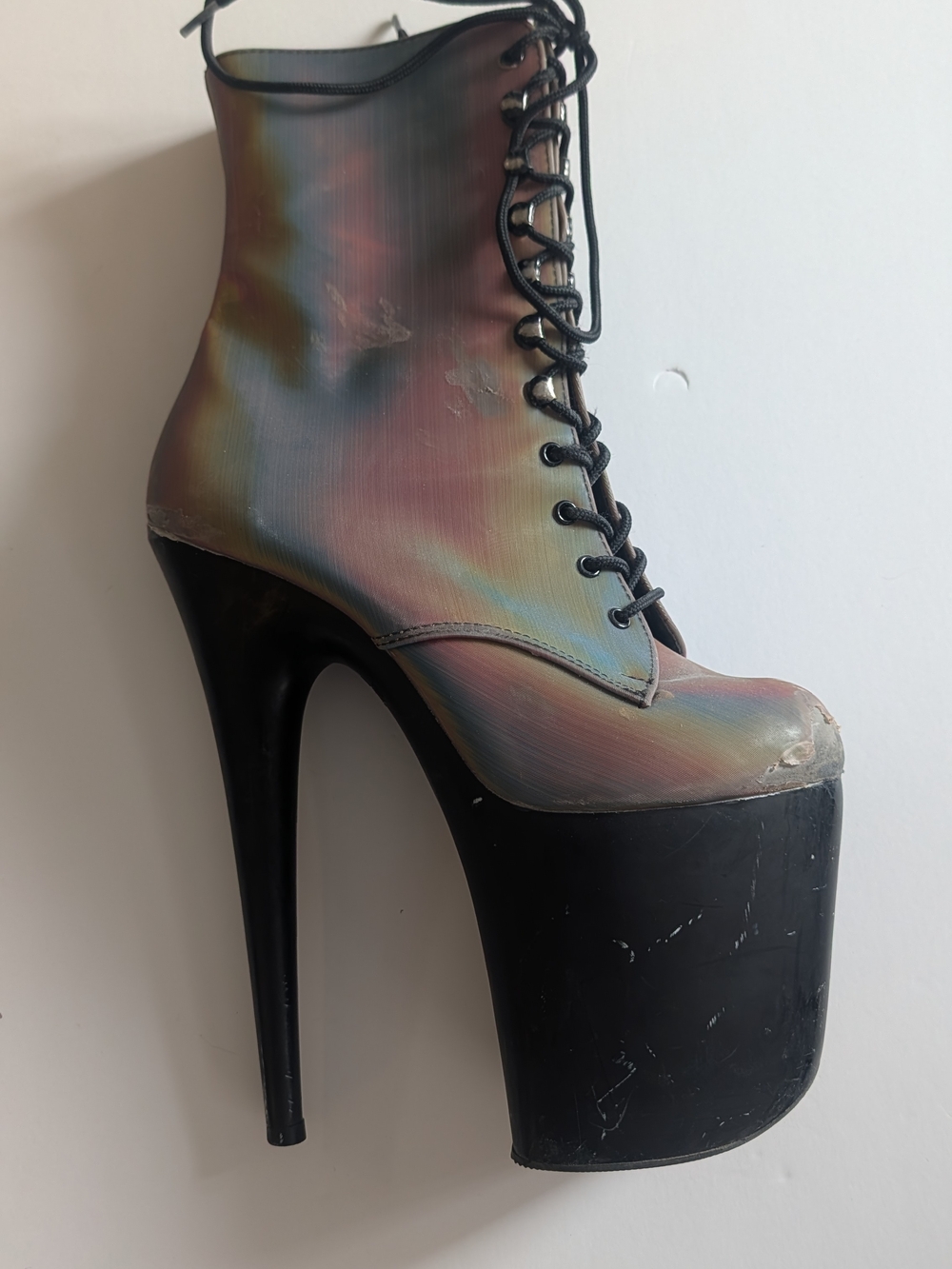 Iridiscent Lace-Up Platform Ankle Boots - Pleaser